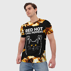 Футболка мужская Red Hot Chili Peppers рок кот и огонь, цвет: 3D-принт — фото 2