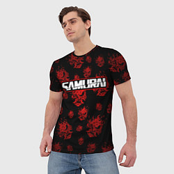 Футболка мужская Samurai - Красный паттерн - Cyberpunk, цвет: 3D-принт — фото 2