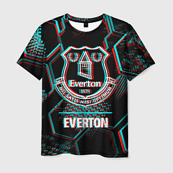 Футболка мужская Everton FC в стиле glitch на темном фоне, цвет: 3D-принт