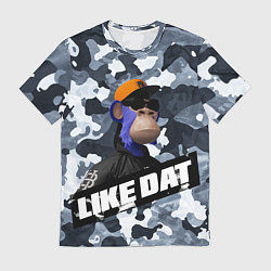 Футболка мужская Камуфляж обезьяна в чёрной куртке и очках like dat, цвет: 3D-принт