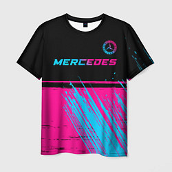 Футболка мужская Mercedes - neon gradient: символ сверху, цвет: 3D-принт