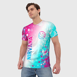 Футболка мужская Nirvana neon gradient style: надпись, символ, цвет: 3D-принт — фото 2