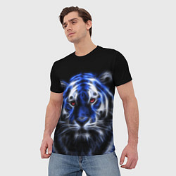 Футболка мужская Синий неоновый тигр, цвет: 3D-принт — фото 2