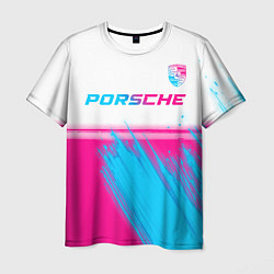 Футболка мужская Porsche neon gradient style: символ сверху, цвет: 3D-принт