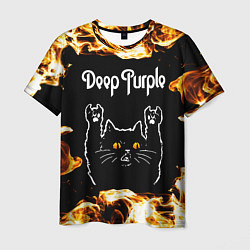 Футболка мужская Deep Purple рок кот и огонь, цвет: 3D-принт