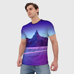 Футболка мужская Neon mountains - Vaporwave, цвет: 3D-принт — фото 2