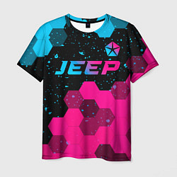 Футболка мужская Jeep - neon gradient: символ сверху, цвет: 3D-принт