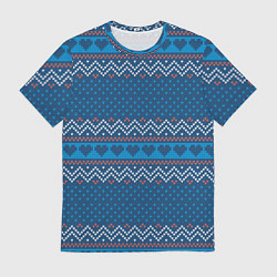 Футболка мужская Вязанный стиль - сердечки, цвет: 3D-принт