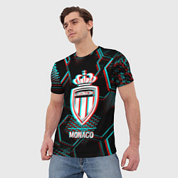 Футболка мужская Monaco FC в стиле glitch на темном фоне, цвет: 3D-принт — фото 2