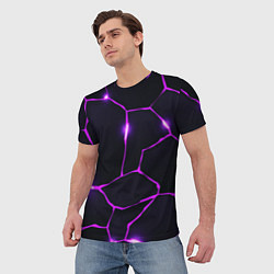 Футболка мужская Фиолетовые неоновые трещины, цвет: 3D-принт — фото 2