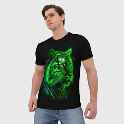 Футболка мужская Нейросеть: неоновый зелёный тигр, цвет: 3D-принт — фото 2