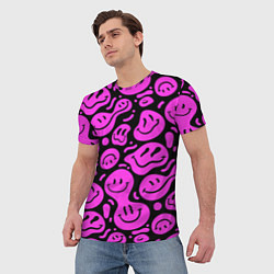 Футболка мужская Кислотный розовый в смайликах, цвет: 3D-принт — фото 2
