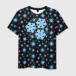 Футболка мужская Снежинки в ночном небе с цветными звездами, цвет: 3D-принт