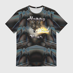 Футболка мужская Happy New Year - волк, цвет: 3D-принт