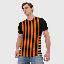 Футболка мужская Полосатый узор в красных оранжевых тонах на черном, цвет: 3D-принт — фото 2