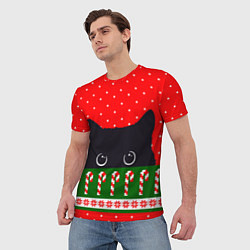 Футболка мужская Котик: новогодний свитер, цвет: 3D-принт — фото 2