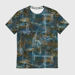 Футболка мужская Синий и коричневый абстрактный гранжевый, цвет: 3D-принт