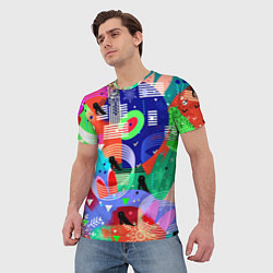 Футболка мужская Птички, снежинки и заячьи ушки, цвет: 3D-принт — фото 2