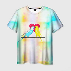 Футболка мужская Влюбленные волнистые попугайчики, цвет: 3D-принт