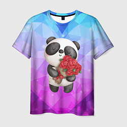 Футболка мужская Панда с букетом цветов, цвет: 3D-принт