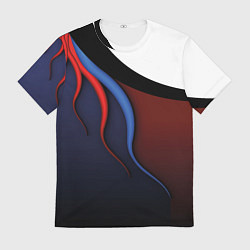 Футболка мужская Синие, красные и белые разводы, цвет: 3D-принт