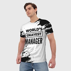 Футболка мужская Worlds okayest manager - white, цвет: 3D-принт — фото 2