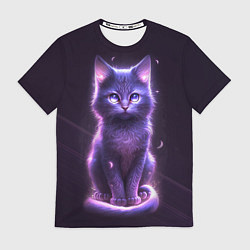 Футболка мужская Неоновый котик в лесу, цвет: 3D-принт