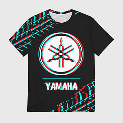 Футболка мужская Значок Yamaha в стиле glitch на темном фоне, цвет: 3D-принт