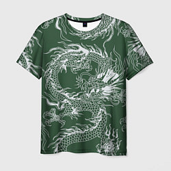 Футболка мужская Татуировка дракона на зеленом фоне, цвет: 3D-принт