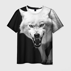 Футболка мужская Агрессивный белый волк, цвет: 3D-принт