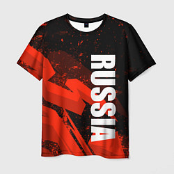 Футболка мужская Russia - белая надпись на красных брызгах, цвет: 3D-принт