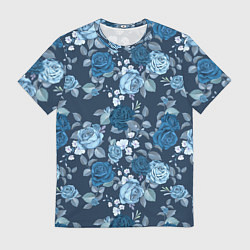 Футболка мужская Голубые розы паттерн, цвет: 3D-принт