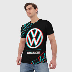 Футболка мужская Значок Volkswagen в стиле glitch на темном фоне, цвет: 3D-принт — фото 2