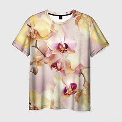 Футболка мужская Желтые и нежно-розовые орхидеи - паттерн, цвет: 3D-принт