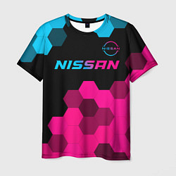 Футболка мужская Nissan - neon gradient: символ сверху, цвет: 3D-принт
