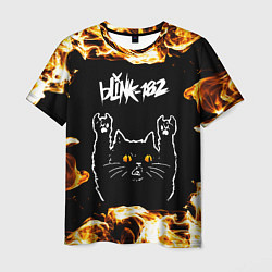 Футболка мужская Blink 182 рок кот и огонь, цвет: 3D-принт