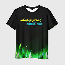 Футболка мужская Cyberpunk 2077 phantom liberty green fire logo, цвет: 3D-принт