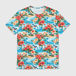 Мужская футболка Гавайский стиль летние цветы