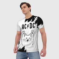 Футболка мужская AC DC рок кот на светлом фоне, цвет: 3D-принт — фото 2