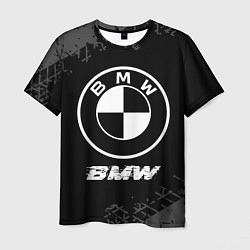 Футболка мужская BMW speed на темном фоне со следами шин, цвет: 3D-принт