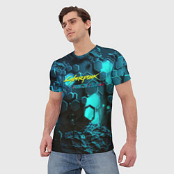 Футболка мужская Cyberpunk 2077 phantom liberty blue abstract, цвет: 3D-принт — фото 2