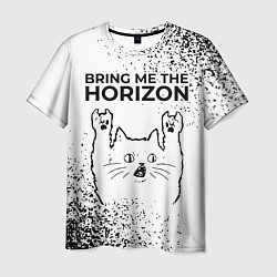 Футболка мужская Bring Me the Horizon рок кот на светлом фоне, цвет: 3D-принт
