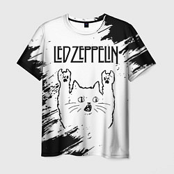 Футболка мужская Led Zeppelin рок кот на светлом фоне, цвет: 3D-принт
