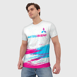 Футболка мужская Mitsubishi neon gradient style: символ сверху, цвет: 3D-принт — фото 2
