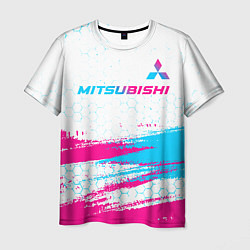 Футболка мужская Mitsubishi neon gradient style: символ сверху, цвет: 3D-принт