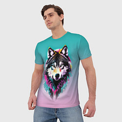 Футболка мужская Волчья морда - поп-арт, цвет: 3D-принт — фото 2