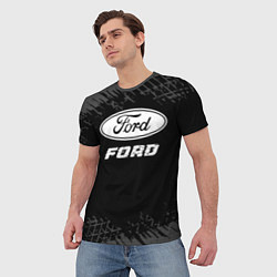 Футболка мужская Ford speed на темном фоне со следами шин, цвет: 3D-принт — фото 2