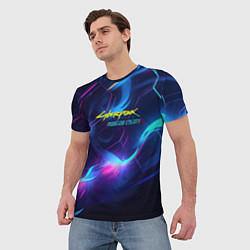 Футболка мужская Cyberpunk phantom logo neon, цвет: 3D-принт — фото 2