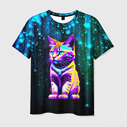 Футболка мужская Космический котёнок - звездопад, цвет: 3D-принт