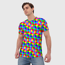 Футболка мужская Разноцветные искривленные маленькие квадраты, цвет: 3D-принт — фото 2